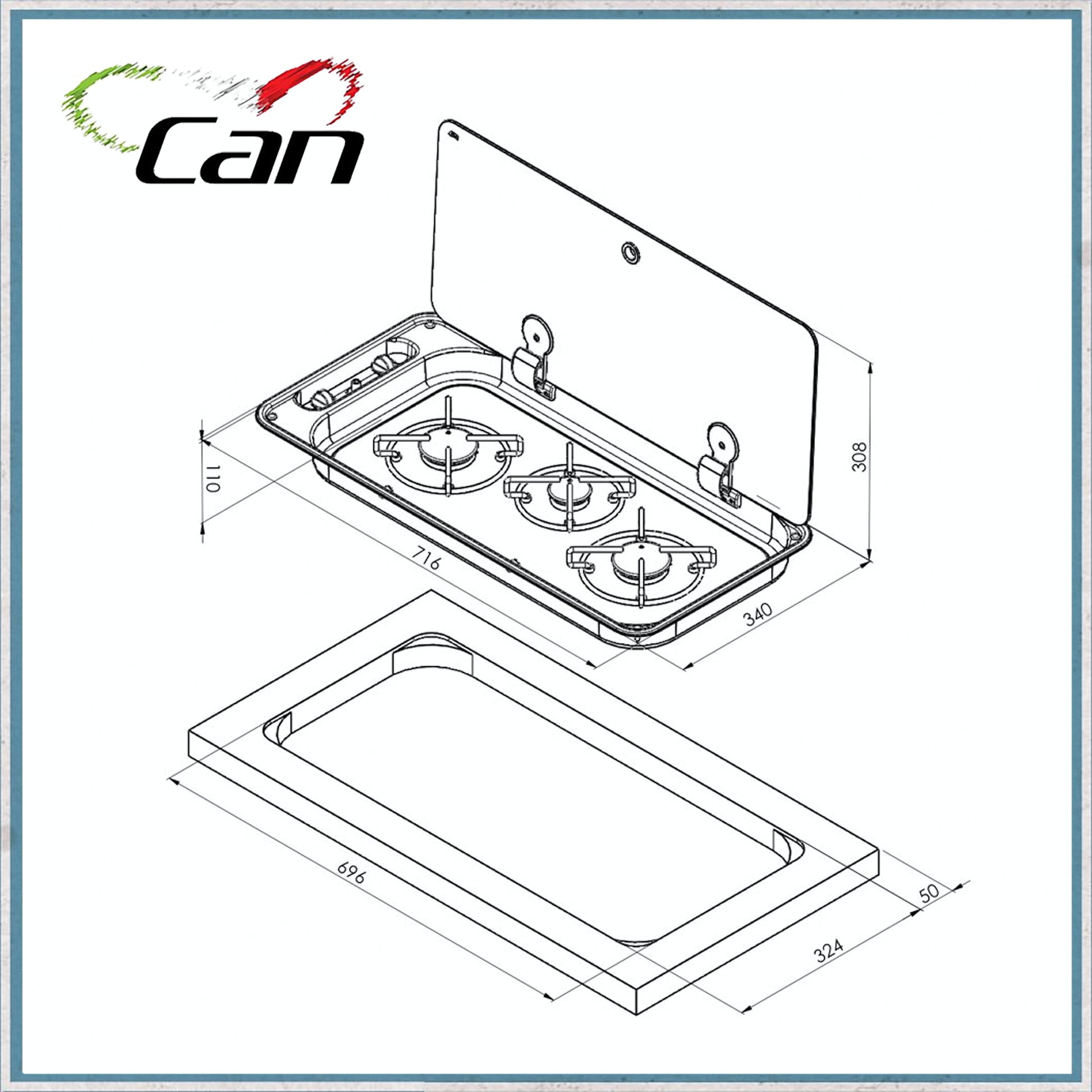 Can fc1349 three burner hob dimensions