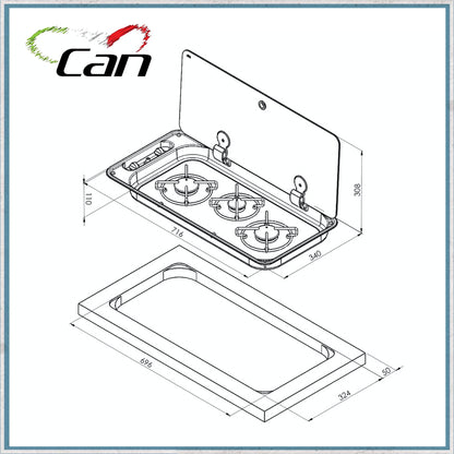 Can fc1349 three burner hob dimensions