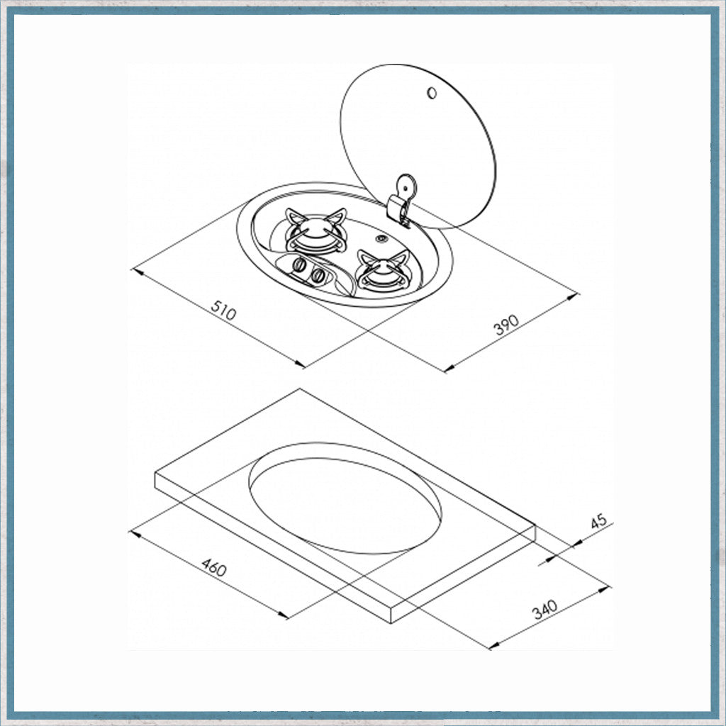 Can Hoodiny Oval 2 Burner Gas Hob with Glass Lid