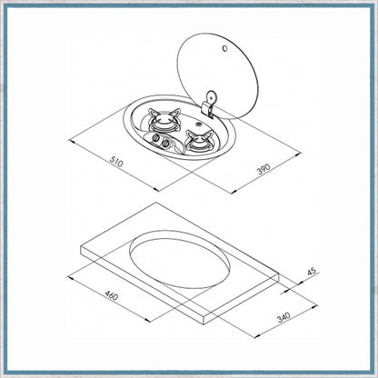 Can Hoodiny Oval 2 Burner Gas Hob with Glass Lid