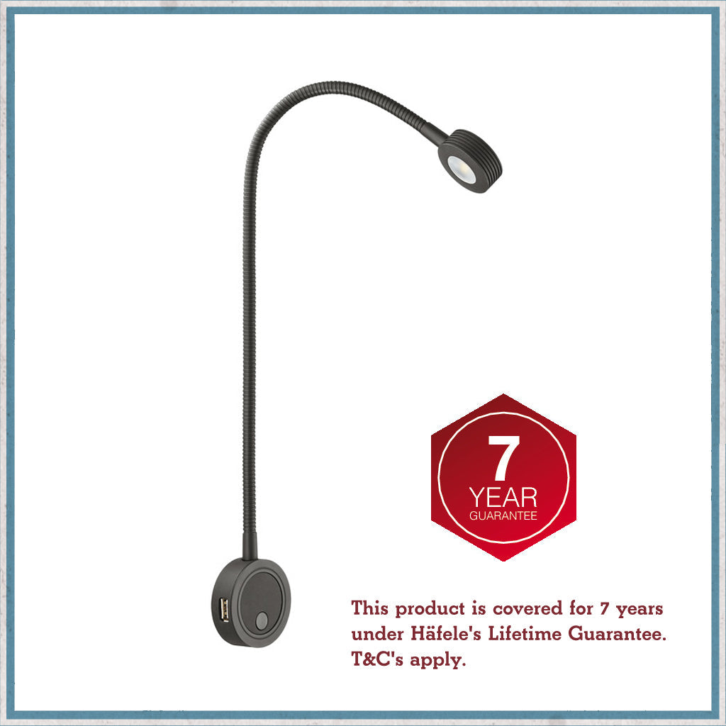 Hafele 12V LED Flexible Reading lamp with USB Ports in Black