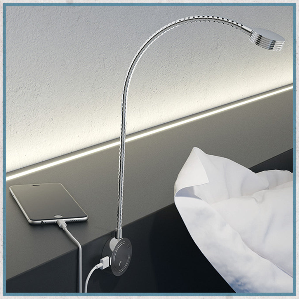 Hafele 12V LED Flexible Reading lamp with USB Ports - Chrome