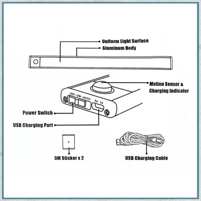 Low Voltage Parts - 40cm Rechargeable LED Strip Light With Optional Motion Sensor