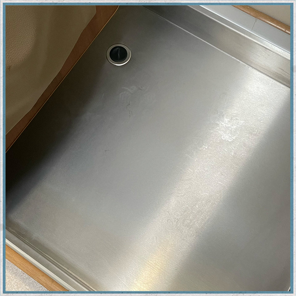 Bespoke Stainless Steel Shower Tray With Optional Hand-Cut Bamboo Duck Boards