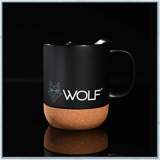 Wolf Outdoors Ceramic Mug with Lid and Cork Base Black