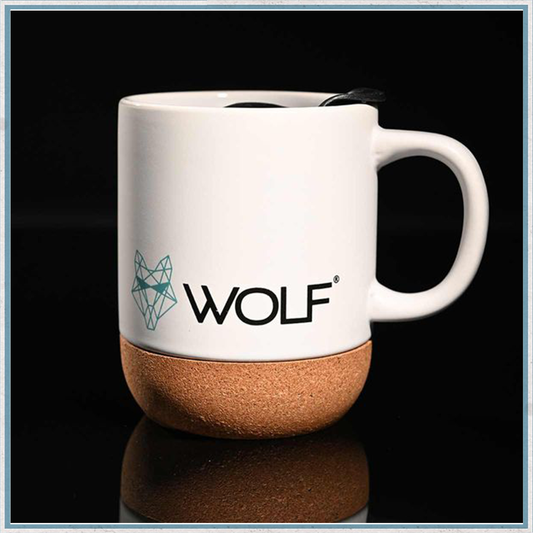 Wolf Outdoors Ceramic Mug with Lid and Cork Base White